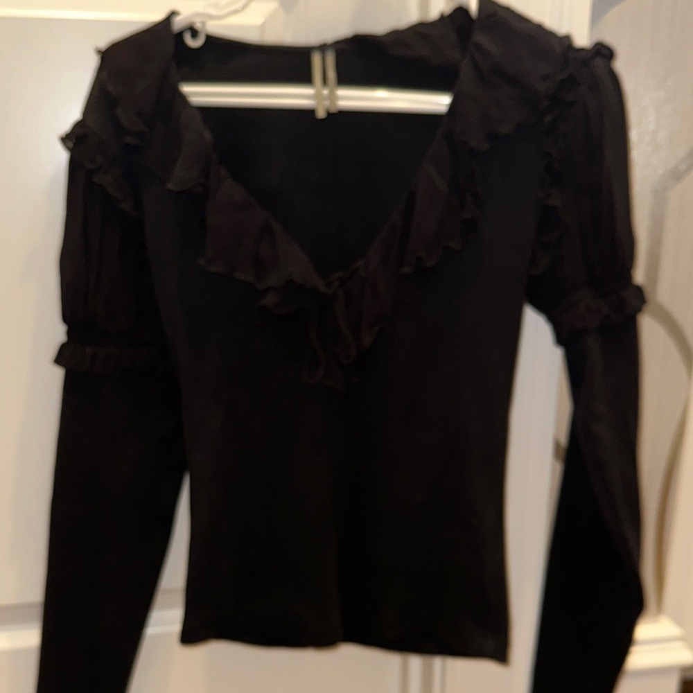 Anthropology Black Ruffled Women's Top Shirt